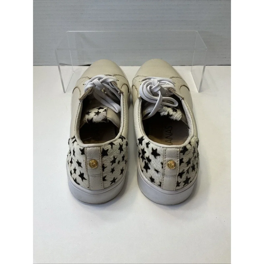 Kaanas San Rafael Ivory Leather Star Print Calf Hair‎ Low Top Lace Up Sneakers